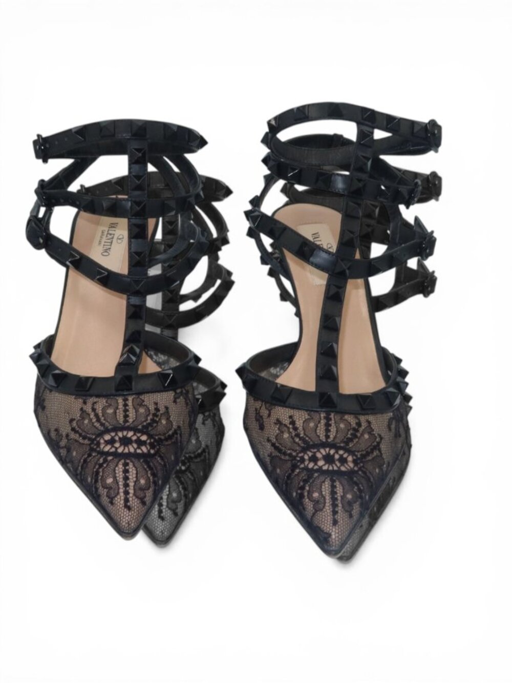 Valentino Garavani Lace Rockstud Caged Heels Black Size 37 - Picture 4 of 15